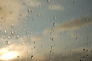 Window covered in water droplets