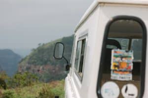 Back glass sticker on a white jeep window