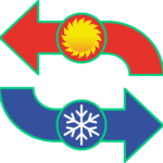 A red arrow with a sun and a blue arrow with a snowflake