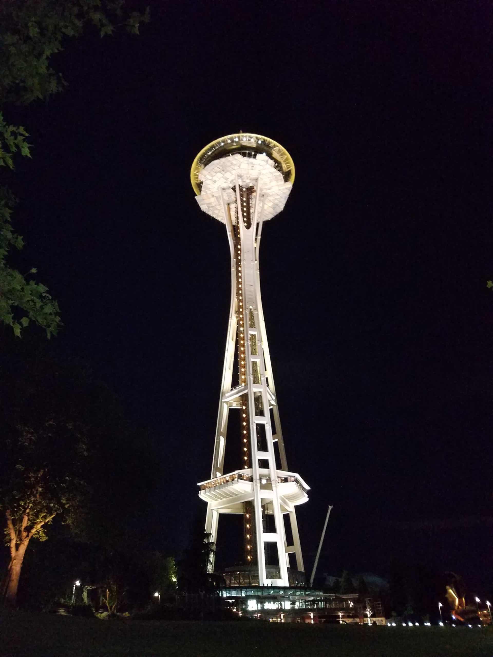 Ground view of the Seattle space needle