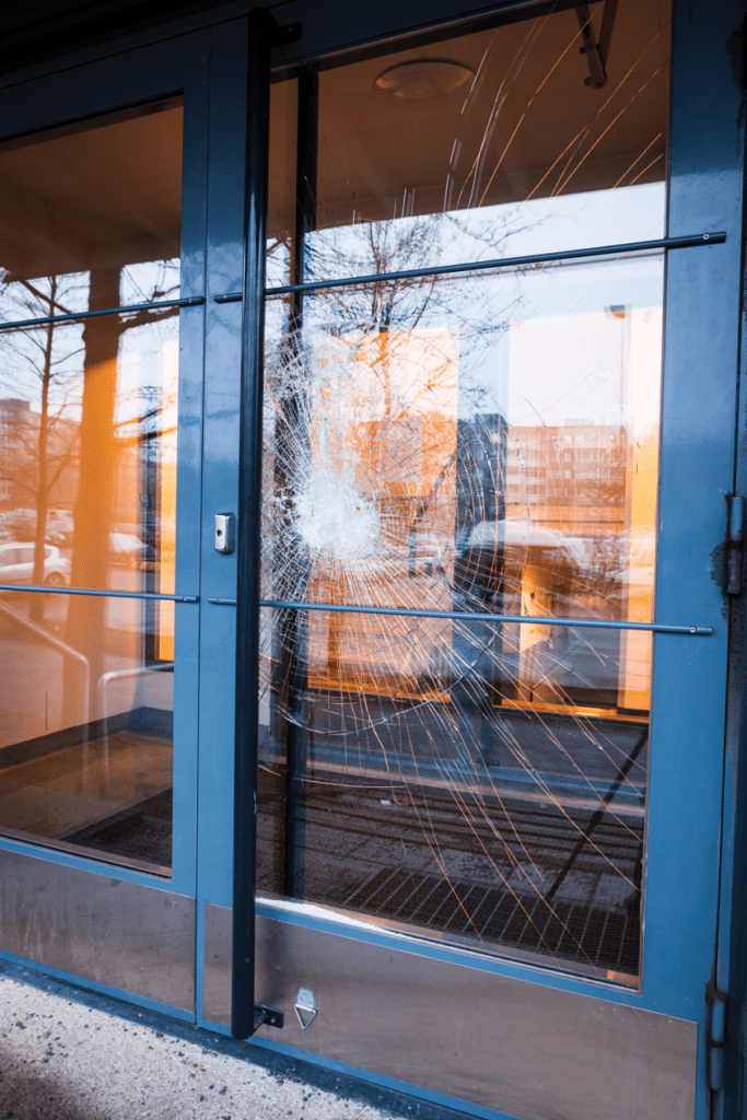 Broken laminated glass door Broken laminated glass door