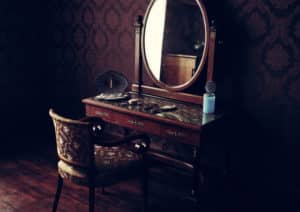 Dark wooden vintage Victorian vanity table