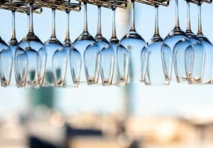 wine glass hang upside down on storage rack