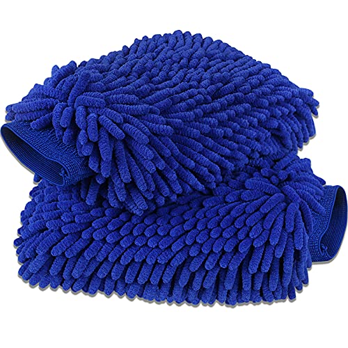 Two royal blue car was noodle mitts sit on top of one another
