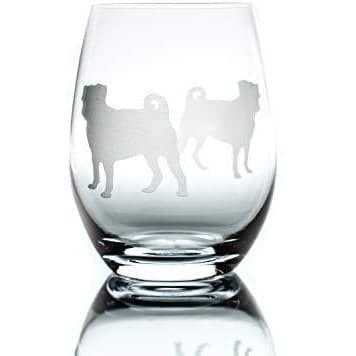 pug stemless wine glass