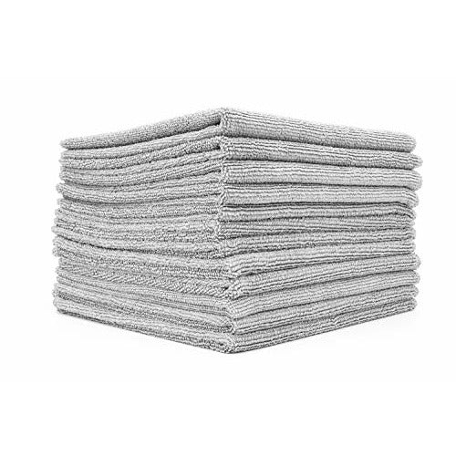 Light gray all-purpose microfibers sit in a square folded pile