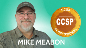 Picture of Mike Meabon and the digital badge to signify earning Certified Customer Service Professional Designation.